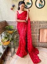 Georgette Hot Pink Party Wear Sequins Work Saree